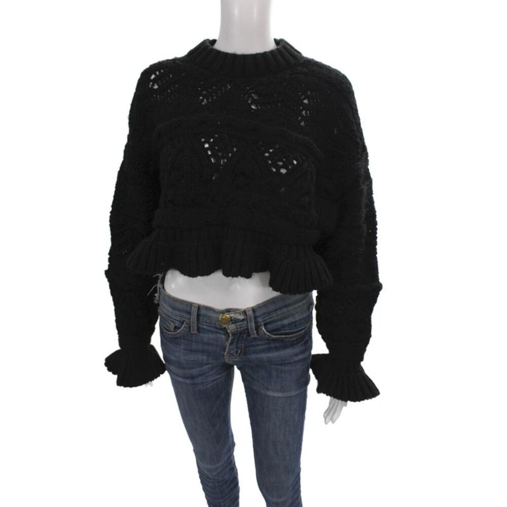 Zara Women Pullover Sweater Black Crew Neck Long Sleeve Size S